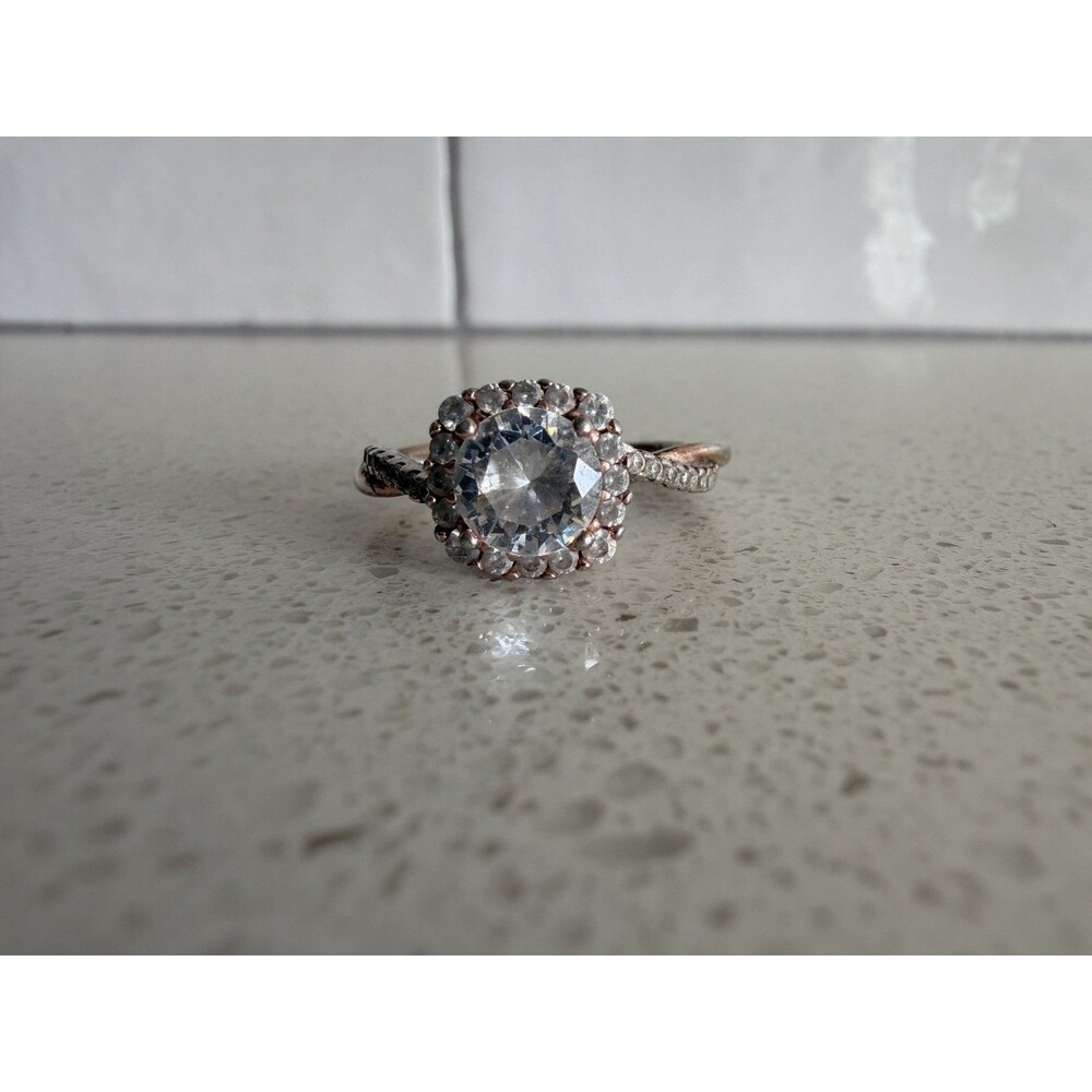 925 Sterling Silver Halo Ring Sz 8 Large Clear Cubic Zirconia Statement womens